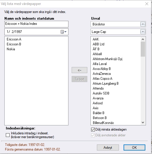 Verktyg och inställningar - egna index