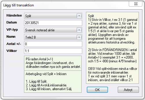 Portfölj - Split med inlösen 1