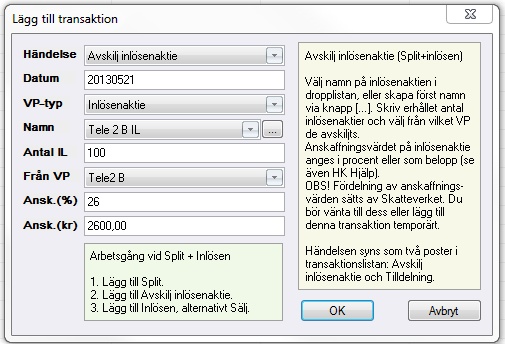 Portfölj - Split med inlösen 2